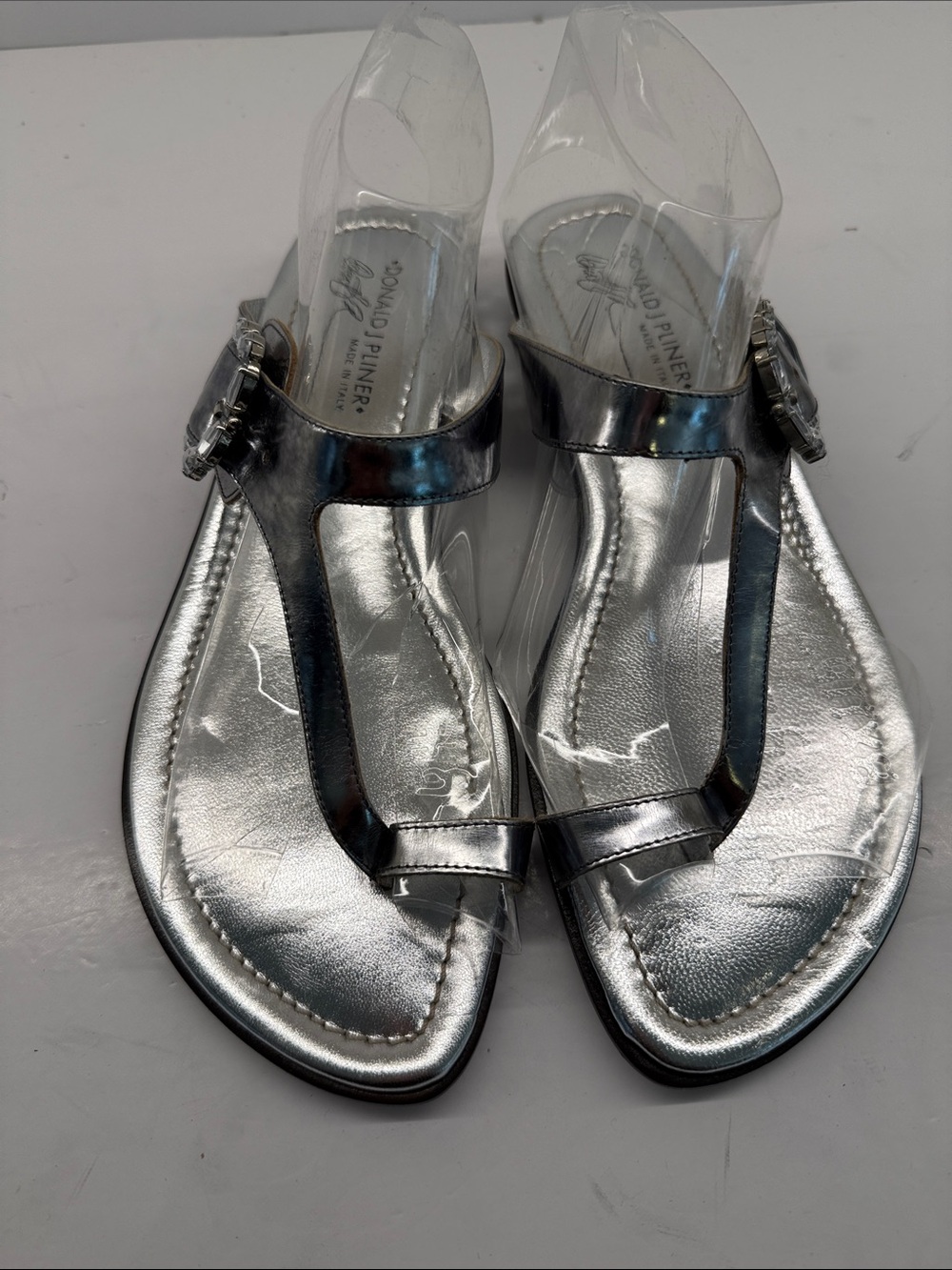 Donald J. Pliner Metallic Silver T-Strap Sandals
